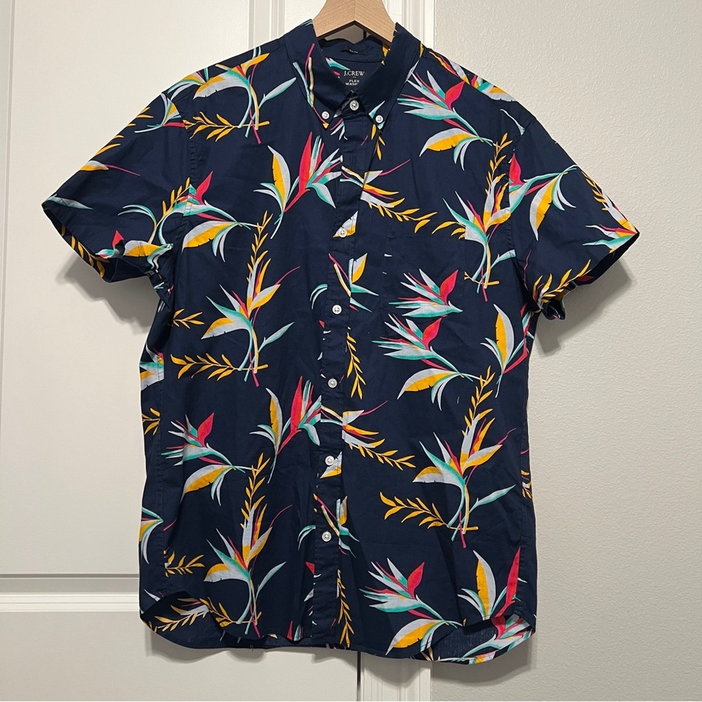 J.CREW BLACK PRINTED SHORT SLEEVE SLIM FLEX WASHED SHIRT BP984 M MULTI